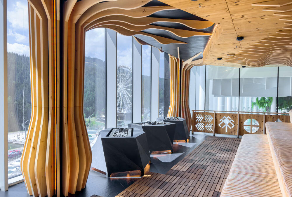 Modern luxury hotel lobby and reception lounge reflecting contemporary boutique lifestyle design